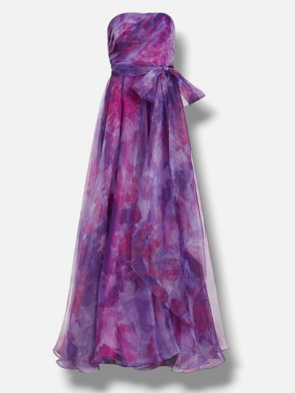 Rene Ruiz Collection Women's Purple Printed Organza Strapless Gown Dress Size 4